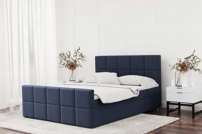 Productafbeelding van Boxspringbed voor de slaapkamer, model JOST, afmetingen 200x220 cm, bekleed met stof, fluweelachtig, donkerblauw