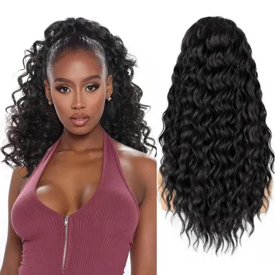 Produktbild von Haarteil Pferdeschwanz Kordelzug 45cm Afro Lockig Schwarz Kunstfaser