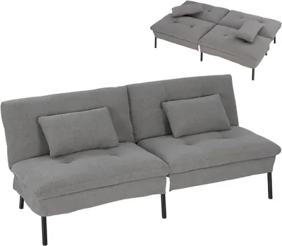 Produktbild von WOLTU 2-Sitzer-Schlafsofa mit 2 Kissen, Verstellbarer Rückenlehne, mit rutschfesten Füßen, Dunkelgrau