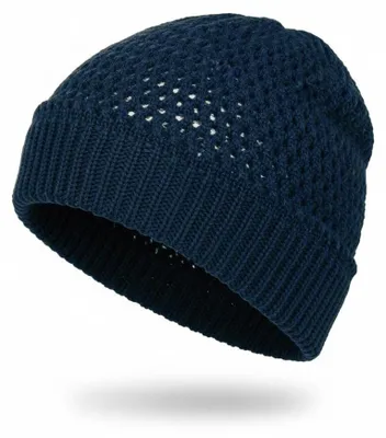 Produktbild von styleBREAKER Uni Grobstrick-Beanie Ajour, Dunkelblau