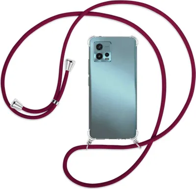 Produktbild von Handykette Backcover-Schutzhülle mit Band (Metall silberfarben) für Motorola Moto G72 (6.55'') - dunkelrot