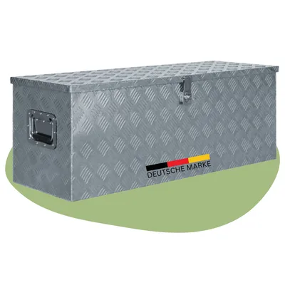 Produktbild von DELUKE® Aluminiumbox mit Deckel - Abschließbar | Alubox Deichselbox Alu Anhängerbox Werkzeugkiste Metall Transportbox Metallkiste, 110,5x38,5x40cm Silber