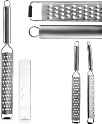 Imagen del producto de Rallador de acero inoxidable para verduras, queso, jengibre, frutas, plano, 38 cm, modelo ORION 144802