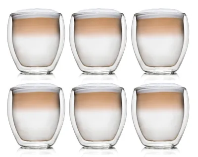 Image de Verres à double paroi Creano 400 ml « DG-Bauchig », lot de 6, grand verre thermo-isolant à double paroi en verre borosilicaté, verres à café, verres à thé, verres à latte, verres à double paroi