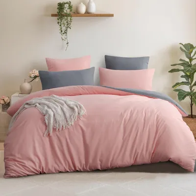 Produktbild von Wendebettwäsche 3-teilig 200x200cm Rosa Grau mit Kissenbezug 65x65cm