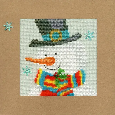 Produktbild von Bothy Threads Grußkarte Kreuzstich-Set "Schneebedeckter Man", 10x10cm, XMAS17, Zählmuster