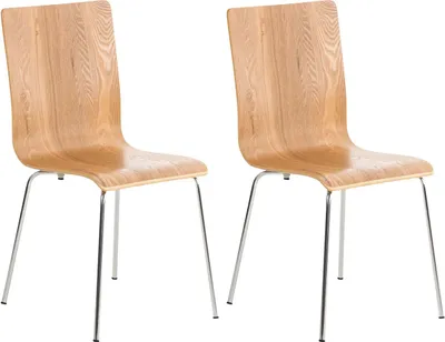 Produktbild von TPFLiving 2er Set Besucherstuhl Peppo Lehnstuhl Konferenzstuhl aus Holz und Gestell in Chromoptik Farbe: Eiche