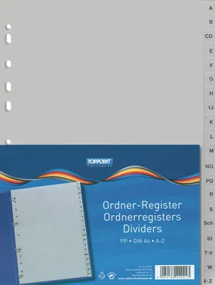 Produktbild von 10x Ordner Register DIN A4 von A-Z aus PP grau