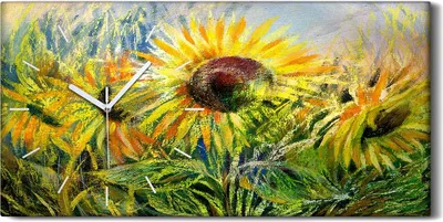 Produktbild von Wandbild Leinwand Bilder Wanduhr Geräuschlos 60x30 Ölgemälde Blumen Sonnen - weiße Hände