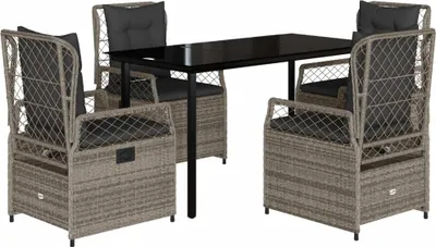 Produktbild von vidaXL 5-tlg. Garten-Essgruppe mit Kissen Grau Poly Rattan