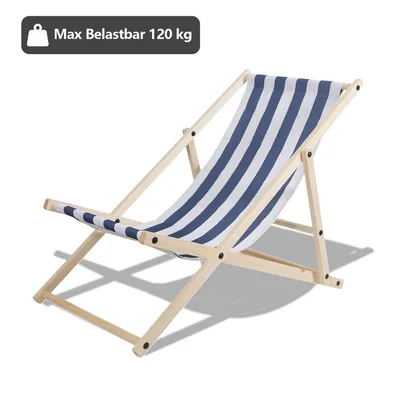 Immagine prodotto di Jiubiaz Sedia a sdraio pieghevole in legno Sedia a sdraio da giardino Sedia da giardino pieghevole pieghevole in legno Blu Bianco