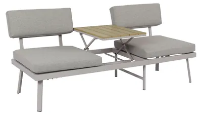 Produktbild von Koll Living Outdoor 2-in-1 Lounge-Bank/Sonnenliege Aluna Grau | 181 x 68 x 78 cm | mit Klapptisch | pulverbeschichtet | Wetterfest & UV-beständig