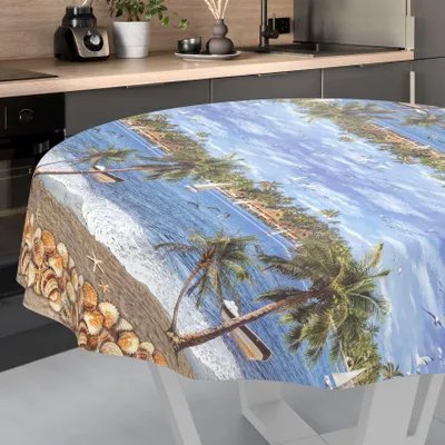 Produktbild von Tischdecke Fotoprint Urlaub Bunt Rund 100cm Schnittkante Wachstuch abwaschbar