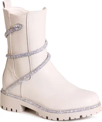 Produktbild von topschuhe24 3105 Damen Plateau Stiefeletten Halb Stiefel Glitzer Snake, Farbe:Beige, Größe:37 EU