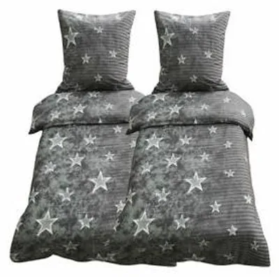 Produktbild von 4 tlg Bettwäsche Garnitur Deckenbezug Bettbezug Bettgarnitur Microfaser Mikrofaser 135x200 cm Galaxy Grau Sterne