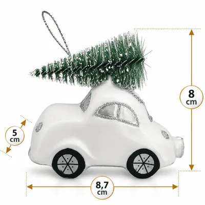 Produktbild von Weihnachtskugel Figur Glas Christbaumschmuck Weihnachtsdeko Baumschmuck Auto Weiß