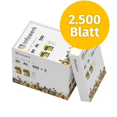 Produktbild von Infowerk Druckerpapier Kopierpapier 2500 Blatt 5 x 500 A4 80g Premium Weiß PEFC