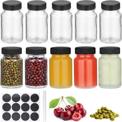Obrázok produktu pre Malé sklenené fľaštičky 60 ml s viečkom na džúsy a oleje, čierne