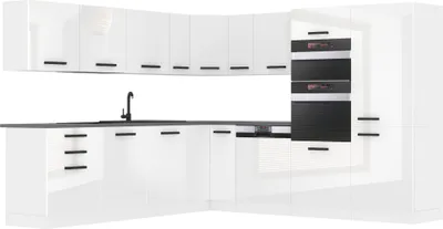 Produktbild von Belini Küchenzeile Küchenblock Küche L-Form JANE Küchenmöbel mit Griffe, Einbauküche ohne Elektrogeräten mit Hängeschränke und Unterschränke, mit Arbeitsplatten, Weiß Hochglanz