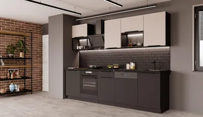 Produktbild von Küche SIENA + ARONA BASIC LOFT 280 cm Küchenzeile Küchenblock Einbauküche Kaschmir beige + Schwarz matt
