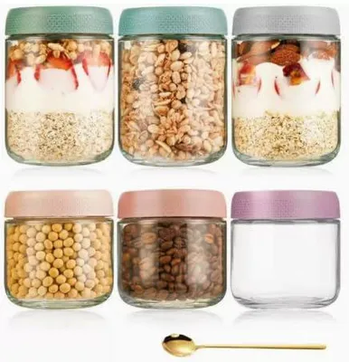 6er-Set Glasbehälter für Overnight Oats, luftdicht, 350+480 ml