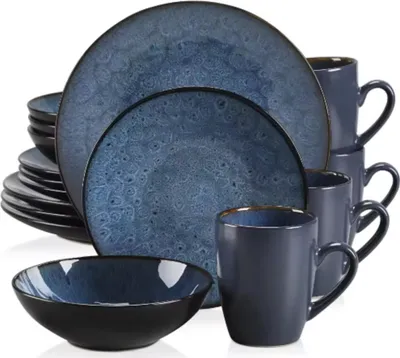 Immagine prodotto di Set da portata Elite - Servizio da tavola - Vetroceramica - 4 persone - 16 pezzi - Piccolo Borden - Elegante blu