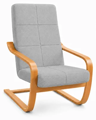 Zdjęcie produktu dla Fotel Finka bujany do salonu stelaż drewno olcha materiał szary M24