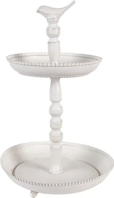Produktbild von Clayre & Eef 2-Schicht-Etagere Ø 27x41 cm Weiß Metall Vogel