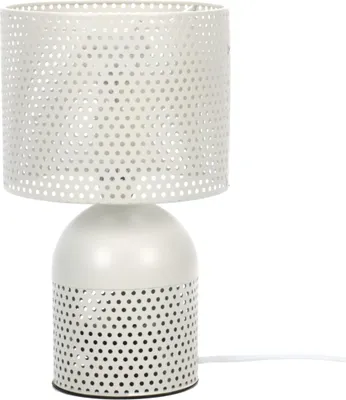 Produktbild von Tischlampe im Industriedesign, Metall-Lampenschirm rund, für Beistell-, Büro- oder Nachttisch, An/Aus-Schalter, weiß