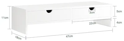 Produktbild von Monitorständer - Schreibtischständer mit 2 Schubladen - Für Bildschirme und Laptops von 33–61 cm - 47 × 18 × 11 cm - Weiß
