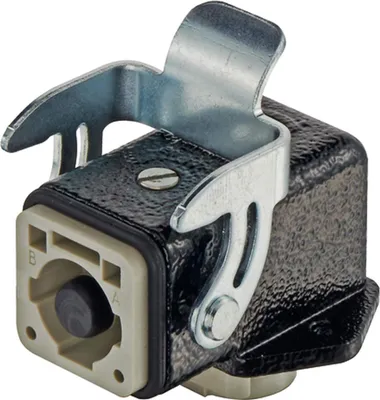 Produktbild von HARTING Han Q1/0 Steckverbinder-Sets schwarz Anbaugehäuse gewinkelt mit 1 Bügel - 1 Stück