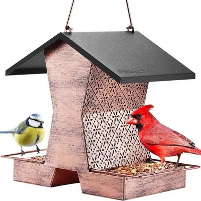 Productafbeelding van Famanu Vogelhuis van metaal met voerstation voor wilde vogels - weerbestendig, geschikt voor balkon en tuin