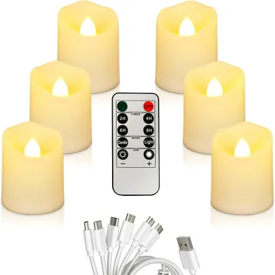 Obrázek produktu pro Nabíjecí LED čajové svíčky s časovačem, 6 ks, bezplamenné čajové svíčky s dálkovým ovládáním, elektrické LED svíčky na svatby a večírky