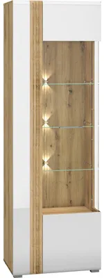 Productafbeelding van Vitrine FLORES FS02P, design "Castello" in eikenhout/wit, hoogglans