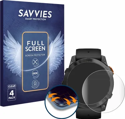 Produktbild von 4x Savvies Fullscreen Schutzfolie für Garmin Fenix 7X Pro Solar (51 mm) Displayschutz Folie Fullcover Klar Transparent