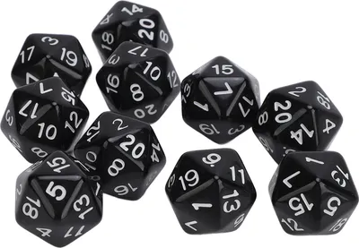 Obrázek produktu pro 10dílná sada kostek, 20stranné polyedrické kostky z plastu, pro roleplayingové a deskové hry, černé