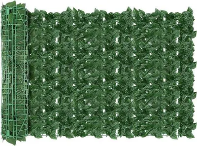 Produktbild von Famanu Kunsthecke mit realistischen Blättern - Grüner Sichtschutz für Garten und Balkon