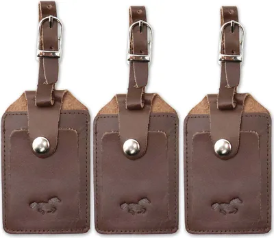 Produktbild von Safekeepers Kofferetiketten - Gepäcketikett -Kofferanhänger - Gepäckanhänger - Leder 3 Stück – Braun