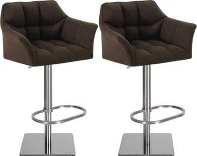 Produktbild von 2er Set Barhocker SIHAR - Stoff Braun 64x45x88 cm Silber | Barstuhl Höhenverstellbar Mit Lehne Drehbar Tresenhocker Tresenstuhl Kneipenhocker