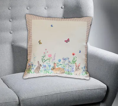 Produktbild von Kissenhülle 40 x 40 cm Druckmotiv Häschen und Blumen 40 x 40 cm Kissenhülle