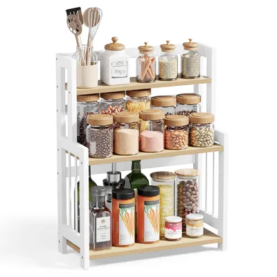 Produktbild von Gewürzregal mit 3 Ebenen, Küchenregal, Aufbewahrungsregal, für Arbeitsplatte, Bambusgestell, für Küche, Esszimmer, Büro