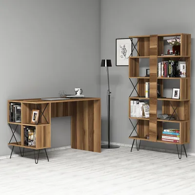 Produktbild von Skye Decor, Extra - Walnut, Schreibtisch und Bücherregal, Nussbaum, 100 % MELAMINBESCHICHTETE SPANPLATTEN, 120 x 60 x 78,8 cm