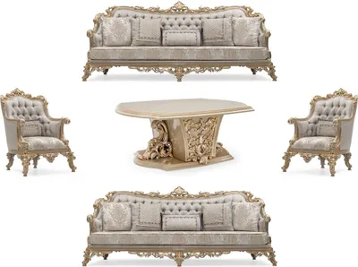 Produktbild von Casa Padrino Luxus Barock Wohnzimmer Set Silber / Grau / Gold - 2 Barock Sofas & 2 Barock Sessel & 1 Barock Couchtisch - Handgefertigte Wohnzimmer Möbel im Barockstil - Edel & Prunkvoll