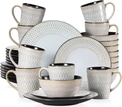 Image de Azzuro Service de table - 32 pièces - 8 personnes - Gris - Plateaux repas, assiettes à déjeuner & assiettes creuses