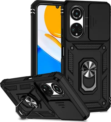 Produktbild von Honor X7 Hülle mit Schiebe Kamera Schutz und Ringhalter Ständer Robust Rüstung Schutzhülle für Honor X7