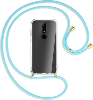 Produktbild von Handykette Backcover-Schutzhülle mit Band (Metall goldfarben) für Nokia 5.1 Plus / X5 - himmelblau