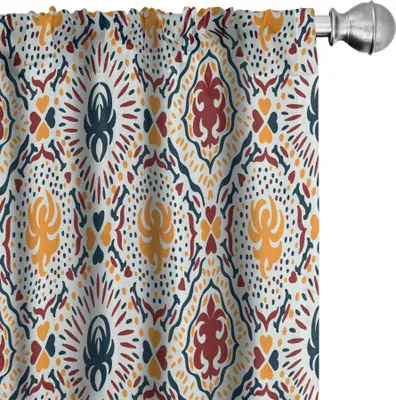 Produktbild von ABAKUHAUS Boho Vorhänge, Gardinen, Chevrons Streifen und Punkte mit Herzen Vintage wie Drucken, 2 Stück 75 x 245 cm, Orange Burgund