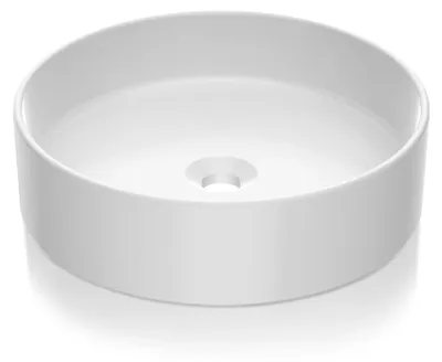 Zdjęcie produktu dla Okrągła umywalka ceramiczna – umywalka nablatowa do łazienki – nowoczesny wygląd – pojemność 12 l – bez otworu na baterię – biała