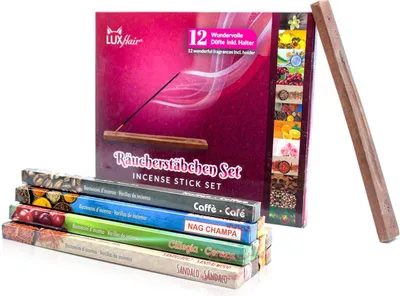 Produktbild von Räucherstäbchen Set für Einsteiger: 12 Düfte inkl. Räucherstäbchenhalter