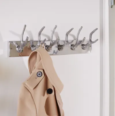 Produktbild von riess-ambiente Wandgarderobe DEER Hirsch Geweihe Haken Leiste Aluminium poliert 50cm Garderobe Garderobenleiste